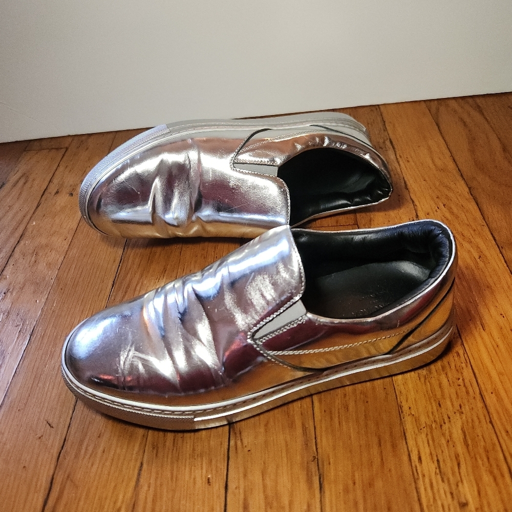 Vintage BALENCIAGA Y2K Silver Metallic Slip On Sneakers - Picture 7 of 14